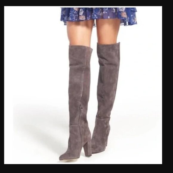 NIB Halogen Suede OTK classic over the knee boots thigh high block heel side zip - Picture 1 of 15